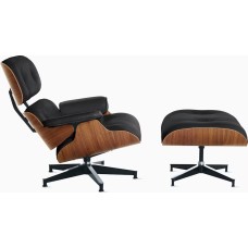 Eames Lounge Chair and Ottoman, shel - walnut color, upholstery - black leather