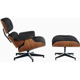 Eames Lounge Chair and Ottoman, shel - walnut color, upholstery - black leather