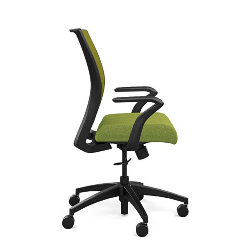 SitOnIt Amplify task chair with medium back, mesh back, green fabric seat, black frame, on wheels-1