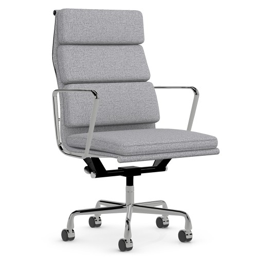 Eames - office chair with soft cushions on casters, high back, base - polished aluminum, fabric - gray, 8MD04-2