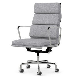 Eames - office chair with soft cushions on casters, high back, base - polished aluminum, fabric - gray, 8MD04