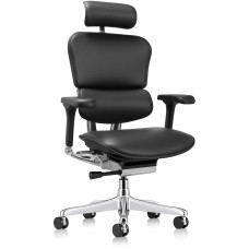 Office chair on castors, Ergohuman leather with headrest, black color