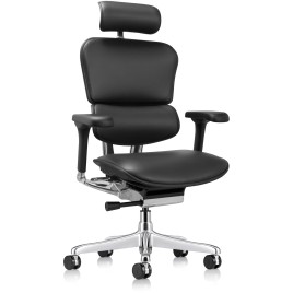 Office chair on castors, Ergohuman leather with headrest, black color
