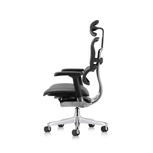 Office chair on castors, Ergohuman leather with headrest, black color-5