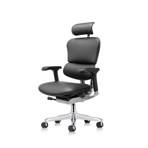 Office chair on castors, Ergohuman leather with headrest, black color-6
