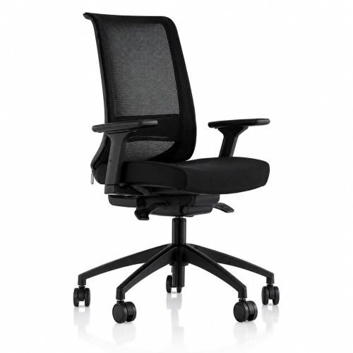 GoldSit Furniture Mercur 100PA - Office Chair, Upholstered Seat and Mesh Back, Color Black with Black Polymer Base | All-Day Comfort