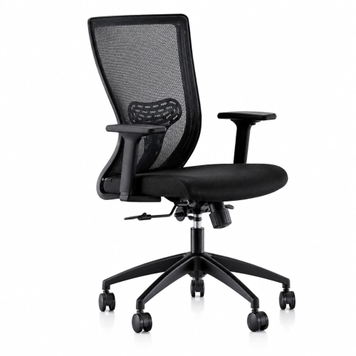 GoldSit Furniture Quatro 100 PA - Office Chair, Upholstered Seat and Mesh Back, Color Black with Black Polymer Base | Multi-purpose Offices
