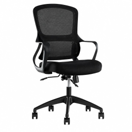GoldSit Furniture  Space 100FP - Office Chair, Upholstered Seat and Mesh Back, Color Black with Black Polymer Base | Home & Office