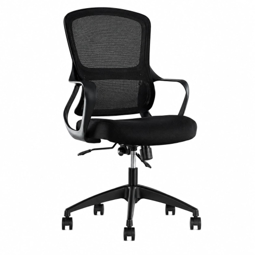 GoldSit Furniture Space 100FP - Office Chair, Upholstered Seat and Mesh Back, Color Black with Black Polymer Base | Home & Office