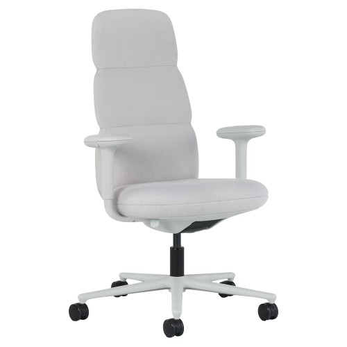 Asari - designer chair with high back on casters, base - white, fabric - light gray, MZM-2