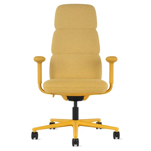 Asari - designer chair with high back on casters, base - white, fabric - yellow, DZLU25-1