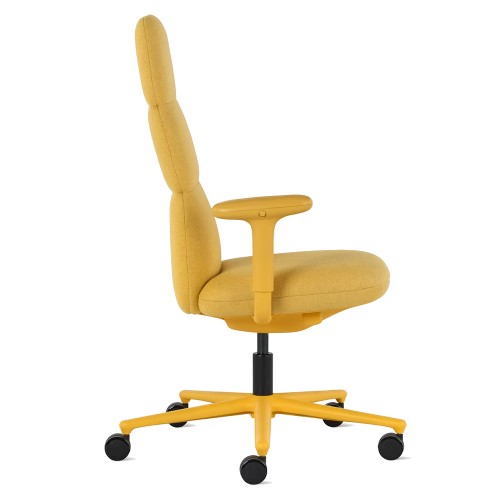 Asari - designer chair with high back on casters, base - white, fabric - yellow, DZLU25-3