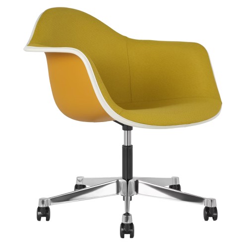 Eames - task armchair, polished aluminum base, yellow fabric upholstery, YL-2