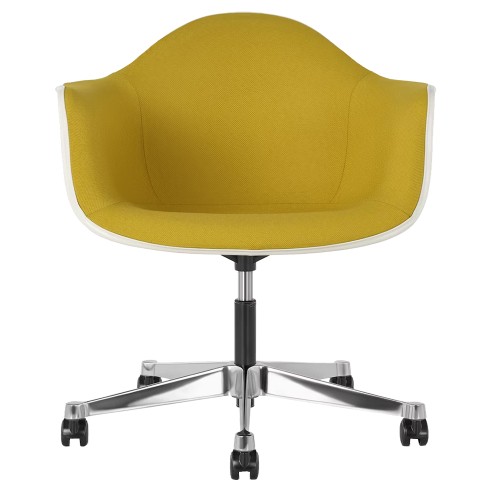 Eames - task armchair, polished aluminum base, yellow fabric upholstery, YL-1