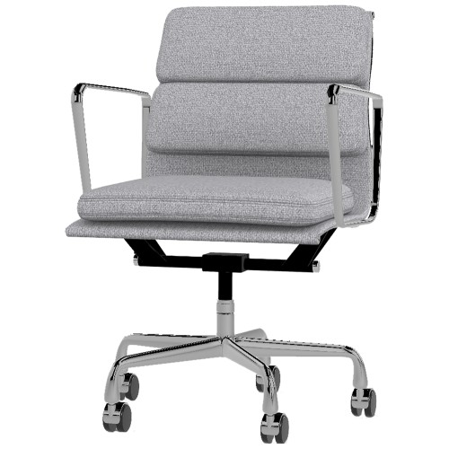 Eames - office chair with soft cushions on castors, middle back, base - polished aluminum, fabric - gray, 8MD04