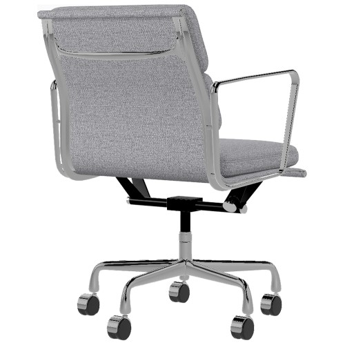 Eames - office chair with soft cushions on castors, middle back, base - polished aluminum, fabric - gray, 8MD04-3