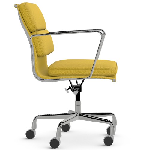 Eames - office chair with soft cushions on castors, middle back, base - polished aluminum, fabric - yellow, ZMD15-2