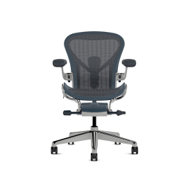 Herman Miller Aeron - Office Chair, Size A, Blue Seat and Backrest, Polished Aluminum Base With Rubber Castors | Offices