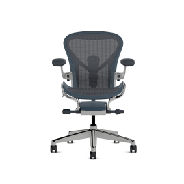 Herman Miller Aeron - Office Chair, Size A, Blue Seat and Backrest, Polished Aluminum Base With Rubber Castors | Offices