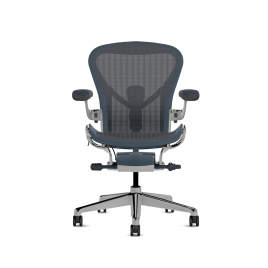 Herman Miller Aeron - Office Chair, Size B, Blue Seat and Backrest, With Polished Aluminum Base With Polyamide Castors | Workspaces