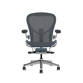 Herman Miller Aeron - Office Chair, Size C, Blue Seat and Backrest, Polished Aluminum Base With Polyamide Castors | Offices