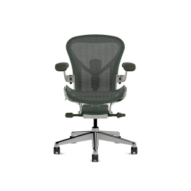 Herman Miller Aeron - Office Chair, Size A, Green Seat and Backrest, Polished Aluminum Base With Polyamide Castors | Workstations
