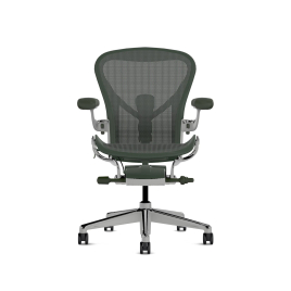 Herman Miller Aeron - Office Chair, Size B, Green Seat and Backrest, Polished Aluminum Base With Polyamide Castors | Corporate Use