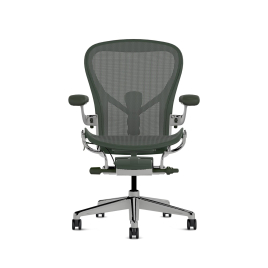 Herman Miller Aeron - Office Chair, Size C, Green Seat and Backrest, Polished Aluminum Base With Rubber Castors | Professional Appearance