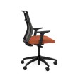 Hexi is a work chair with a black base and orange upholstery, on wheels.-1