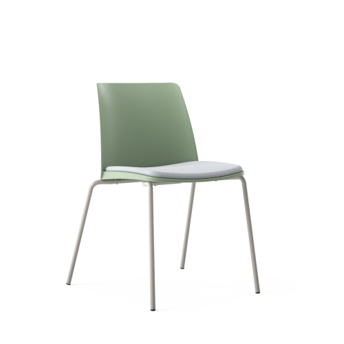 Narbutas POLYTONE-L - Conference Chair, Green Shell, Upholstered Grey Seat Powder-Coated Steel 4-leg Frame On Plastic Glides | Executive Offices