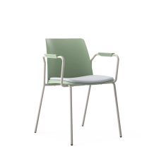 Narbutas POLYTONE-L - Conference Chair, Green Shell, Upholstered Grey Seat Powder-Coated Steel 4-leg Frame With Armrests On Felt Glides | Office Environments