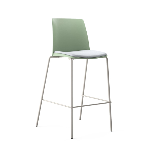 Narbutas POLYTONE-L - High Chair Green Shell, Upholstered Grey Seat Powder-Coated Steel 4-leg Frame On Glides | Conference Areas