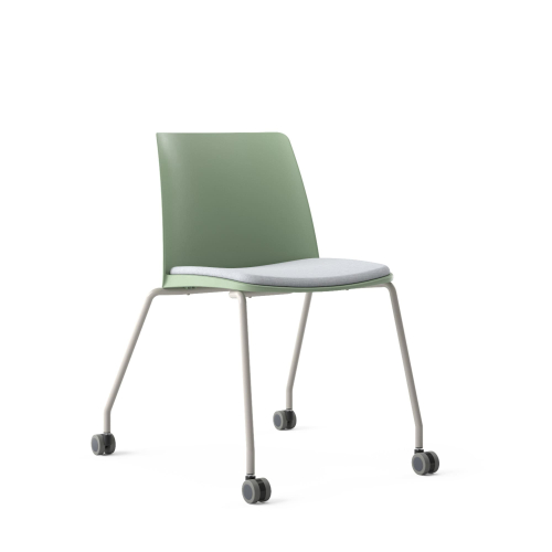 Narbutas POLYTONE-L - Conference Chair, Green Shell, Upholstered Grey Seat Powder-Coated Steel 4-leg Frame On Polyamide Castors | Event Rooms