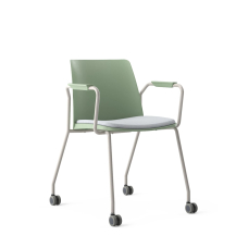 Narbutas POLYTONE-L - Conference Chair, Green Shell, Upholstered Grey Seat Powder-Coated Steel 4-leg Frame With Armrests On Polyamide Castors | Conference Areas