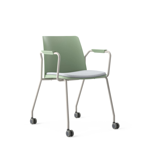 Narbutas POLYTONE-L - Conference Chair, Green Shell, Upholstered Grey Seat Powder-Coated Steel 4-leg Frame With Armrests On Polyamide Castors | Conference Areas