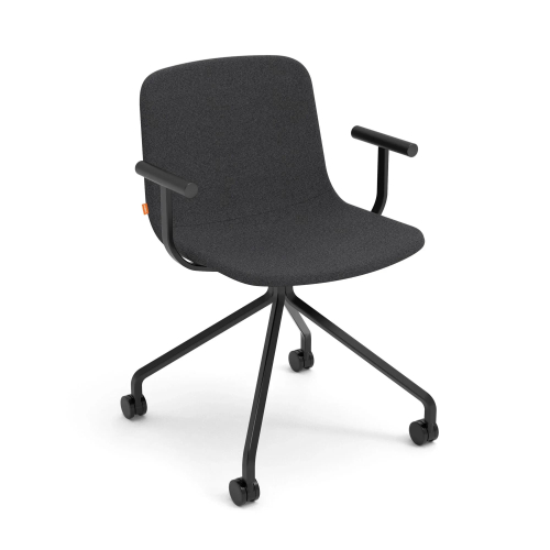 Poppin Key - Meeting Chair, Color Dark Gray, Upholstered in 100% Polyester, Black Powder-coated Steel Rod Frame With Castors | Office Spaces-1