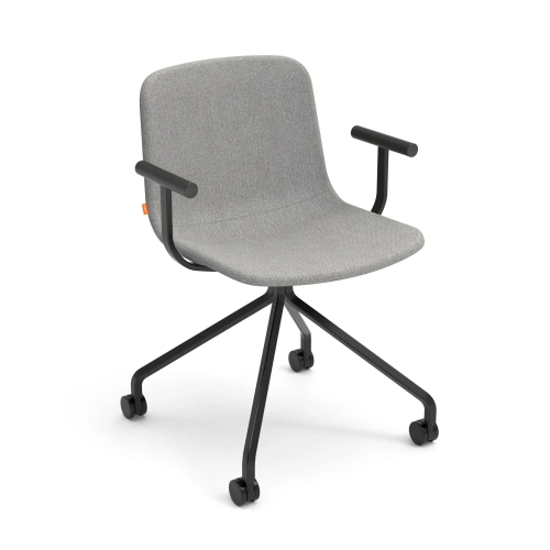 Poppin Key - Meeting Chair, Color Gray, Upholstered in 100% Polyester, Black Powder-coated Steel Rod Frame With Castors | Event Rooms-1