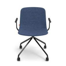 Poppin Key - Meeting Chair, Color Dark Blue, Upholstered in 100% Polyester, Black Powder-coated Steel Rod Frame With Castors | Professional Meeting Comfort