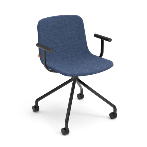 Poppin Key - Meeting Chair, Color Dark Blue, Upholstered in 100% Polyester, Black Powder-coated Steel Rod Frame With Castors | Professional Meeting Comfort-1