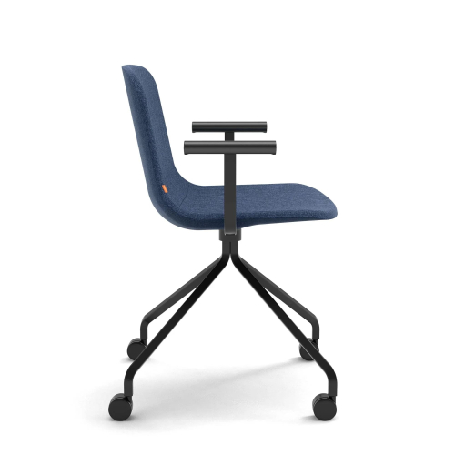 Poppin Key - Meeting Chair, Color Dark Blue, Upholstered in 100% Polyester, Black Powder-coated Steel Rod Frame With Castors | Professional Meeting Comfort-2