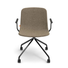 Poppin Key - Meeting Chair, Color Brown, Upholstered in 100% Polyester, Black Powder-coated Steel Rod Frame With Castors | Space-Saving Design