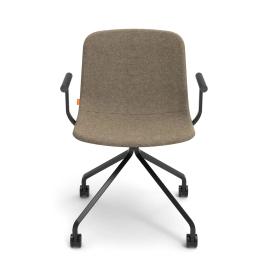 Poppin Key - Meeting Chair, Color Brown, Upholstered in 100% Polyester, Black Powder-coated Steel Rod Frame With Castors | Space-Saving Design