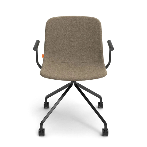 Poppin Key - Meeting Chair, Color Brown, Upholstered in 100% Polyester, Black Powder-coated Steel Rod Frame With Castors | Space-Saving Design