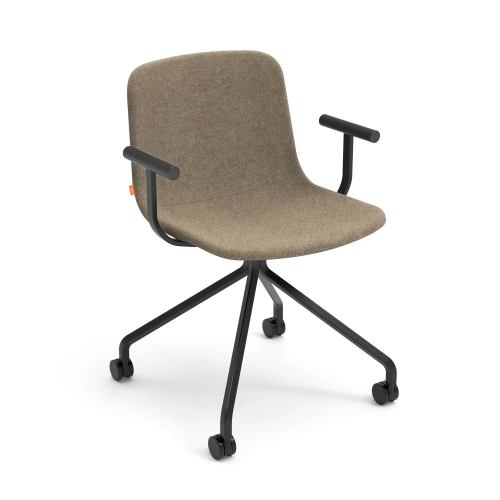 Poppin Key - Meeting Chair, Color Brown, Upholstered in 100% Polyester, Black Powder-coated Steel Rod Frame With Castors | Space-Saving Design-1