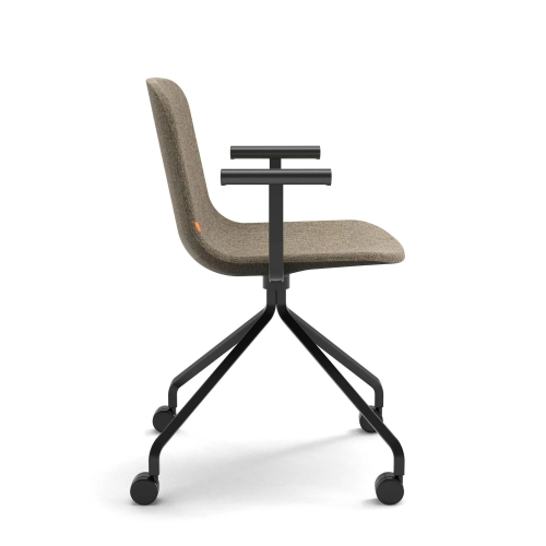 Poppin Key - Meeting Chair, Color Brown, Upholstered in 100% Polyester, Black Powder-coated Steel Rod Frame With Castors | Space-Saving Design-2