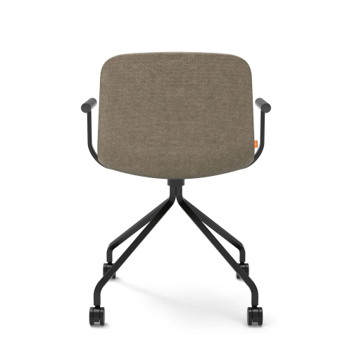 Poppin Key - Meeting Chair, Color Brown, Upholstered in 100% Polyester, Black Powder-coated Steel Rod Frame With Castors | Space-Saving Design-3