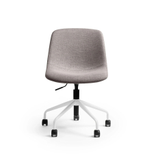 Poppin Key - Scoop Chair, Color Sand, Fully-upholstered Polyester seat, White Frame With Black Castors | Small Spaces