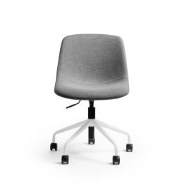 Poppin Key - Scoop Chair, Color Stone, Fully-upholstered Polyester seat, White Frame With Black Castors | Office Environments