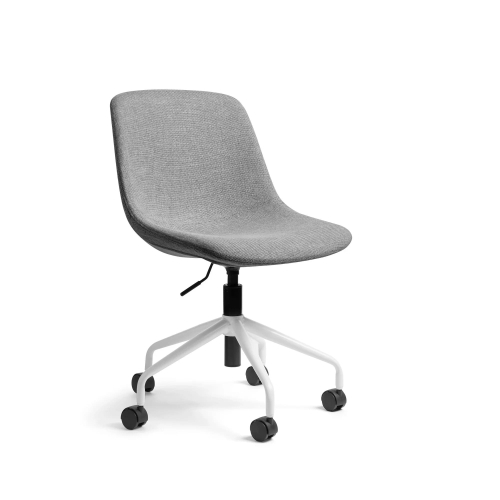 Poppin Key - Scoop Chair, Color Stone, Fully-upholstered Polyester seat, White Frame With Black Castors | Office Environments-1