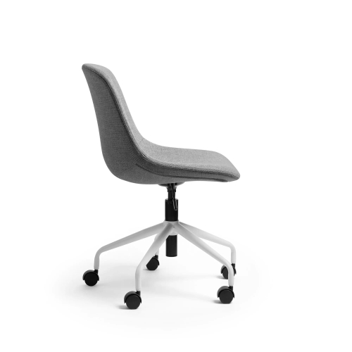 Poppin Key - Scoop Chair, Color Stone, Fully-upholstered Polyester seat, White Frame With Black Castors | Office Environments-2